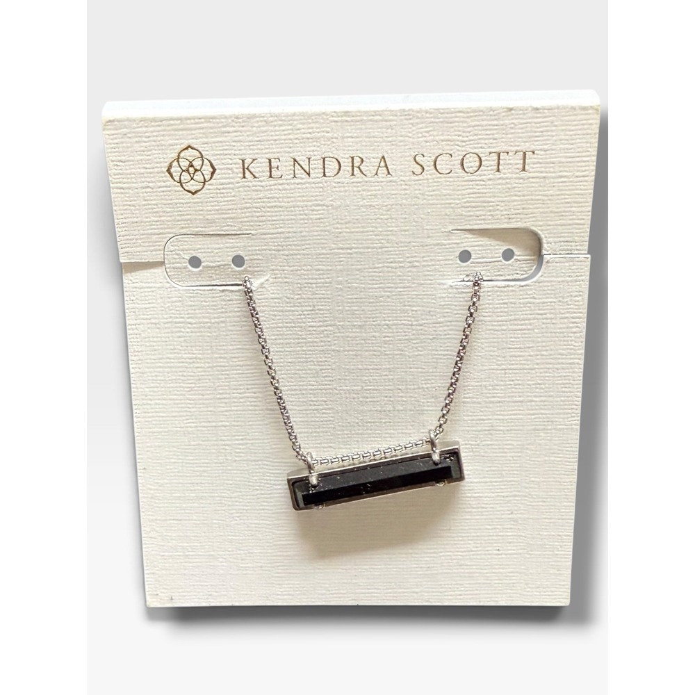Kendra Scott Leanor Black Mother of Pearl Bar Necklace Rhodium Plated NWT